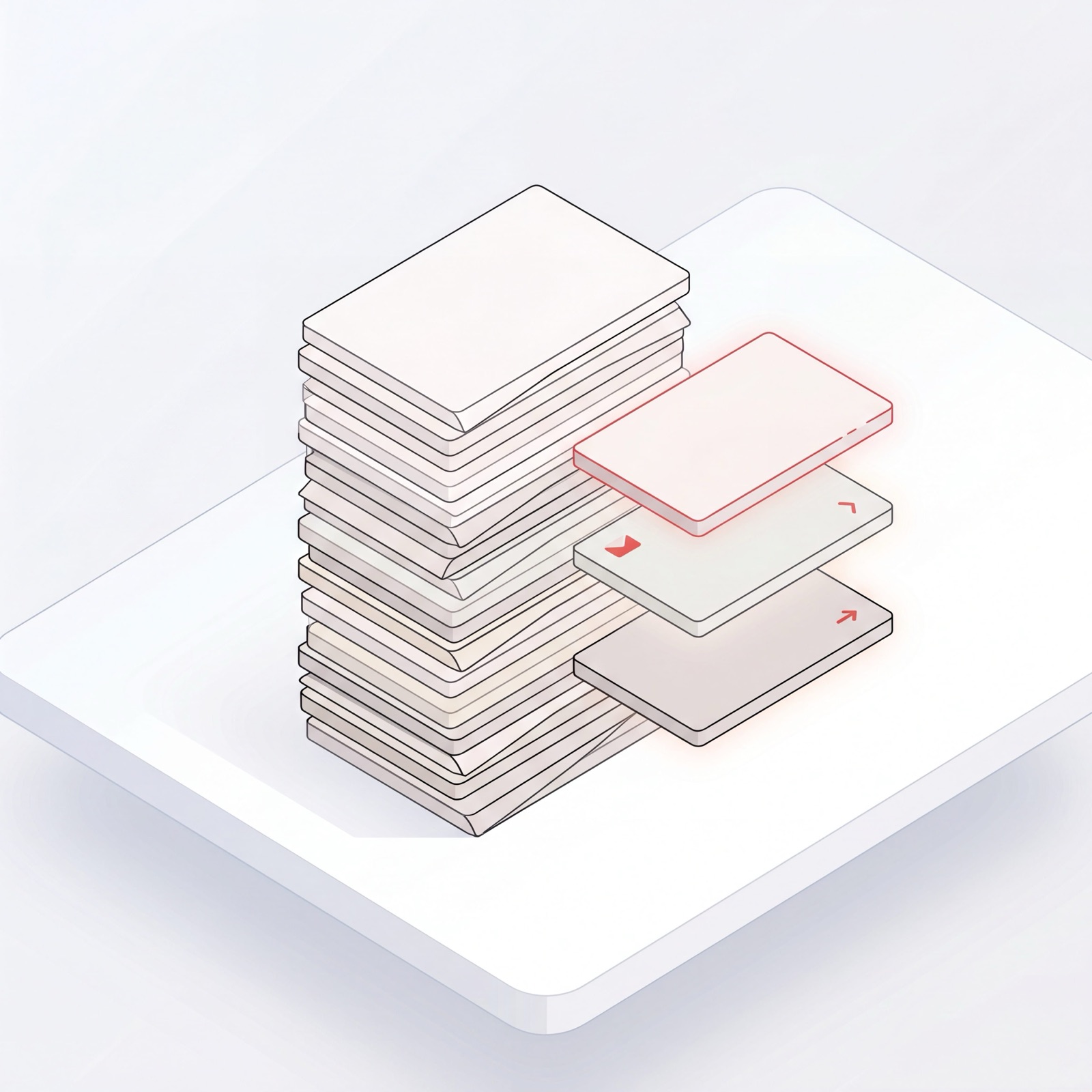 Isometric organized email inbox with messages triaged by importance, illustrating AI inbox management