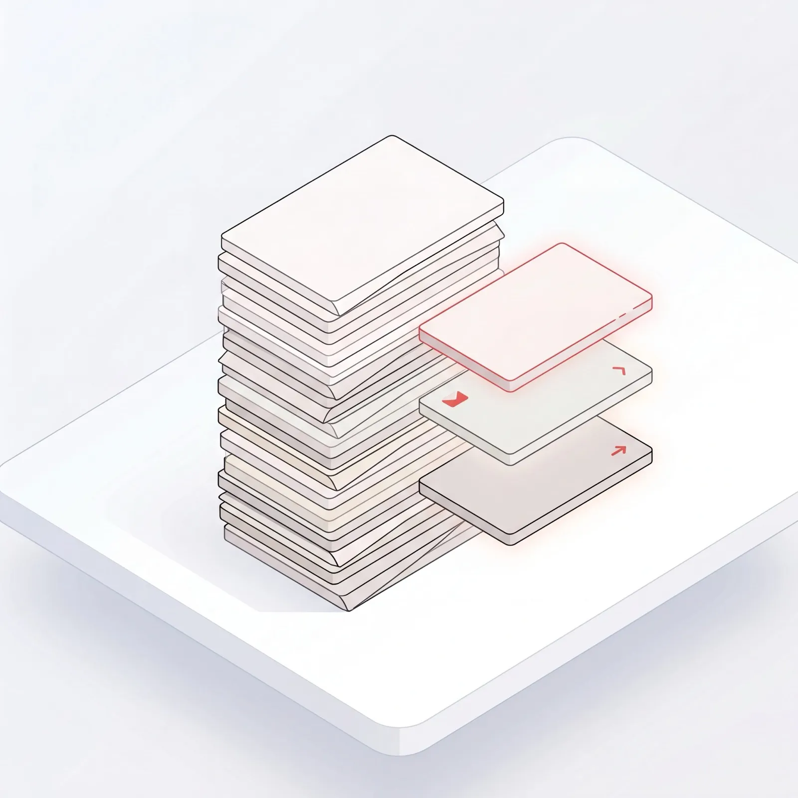 Isometric organized email inbox with messages triaged by importance, illustrating AI inbox management