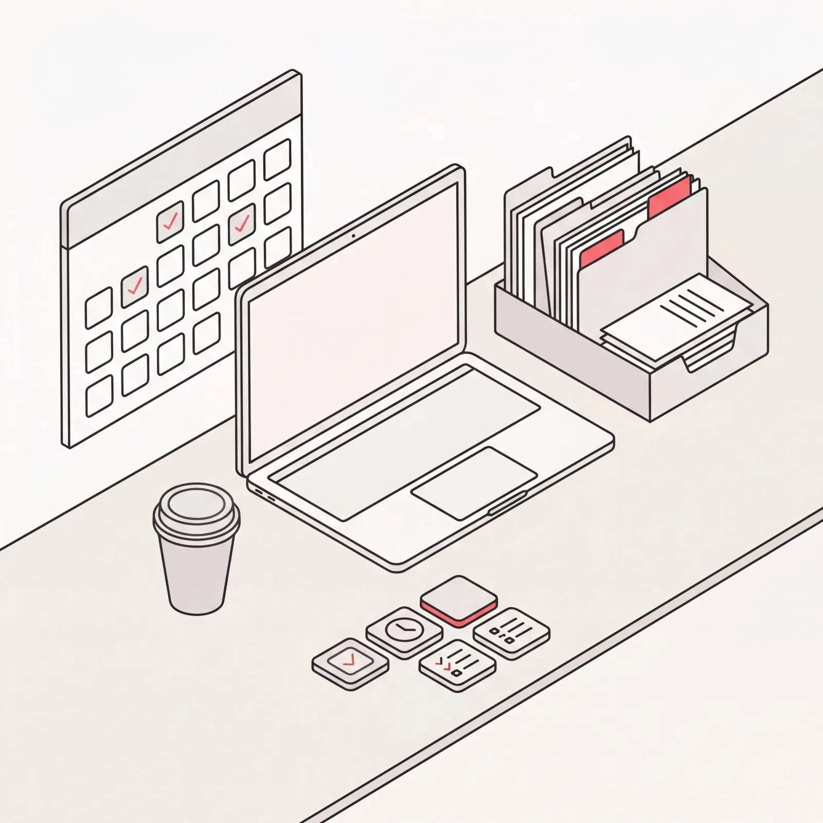 Organized executive workspace with a tidy calendar, inbox, and AI productivity tools around a laptop