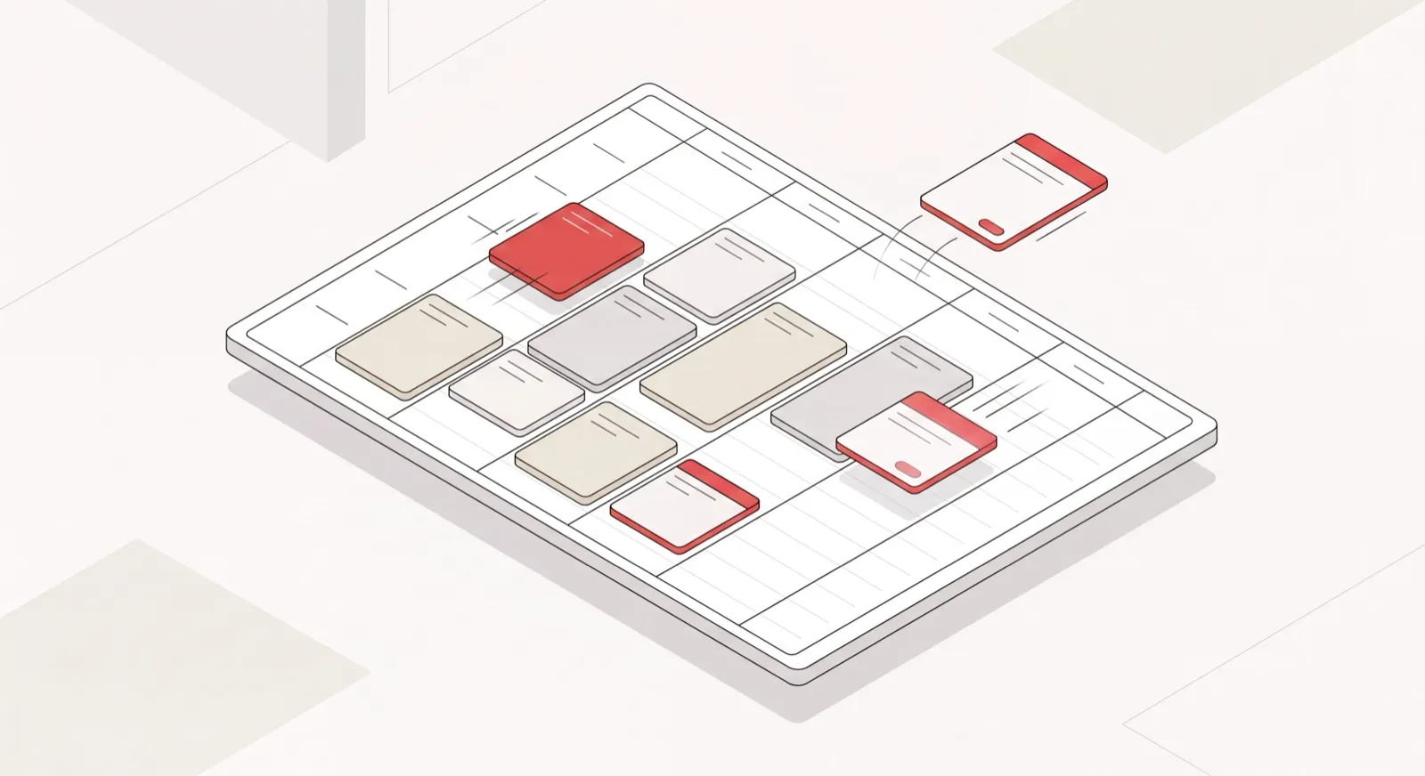 Isometric smart calendar with task blocks auto-arranging into a weekly schedule, an AI schedule generator at work