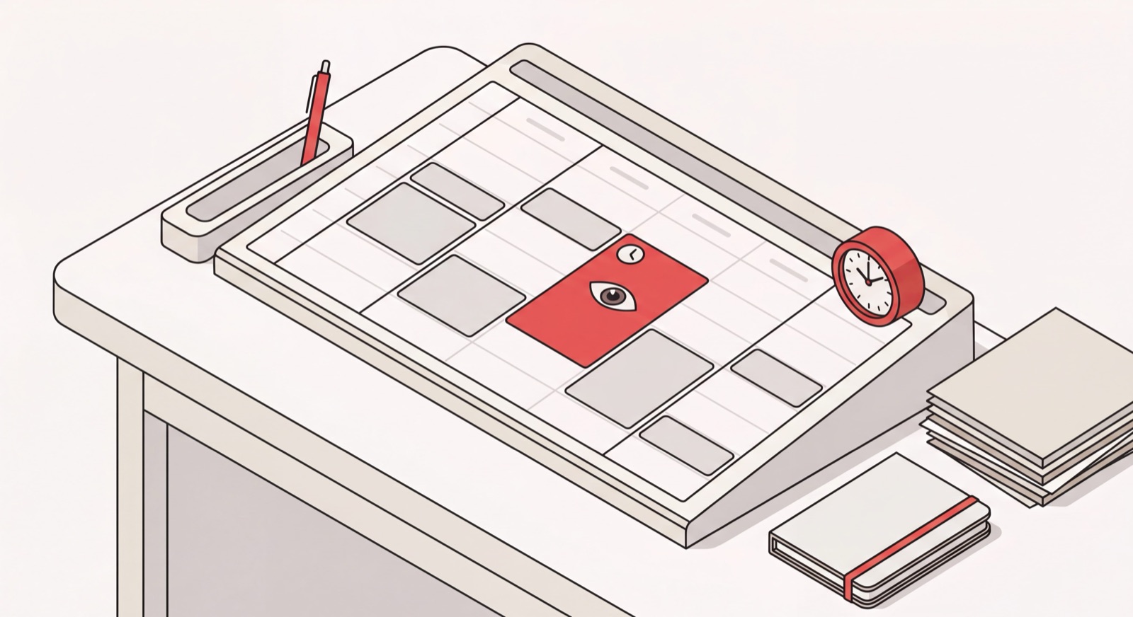 Isometric weekly calendar with organized time blocks and a clock, illustrating the best AI calendar apps for 2026