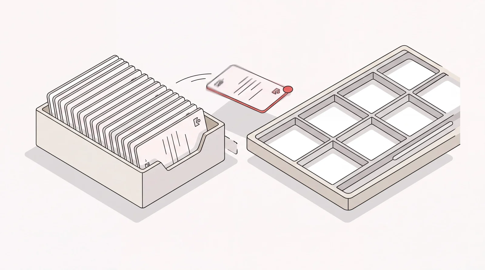 Email and calendar management shown as an inbox tray and a calendar grid with a card crossing between them