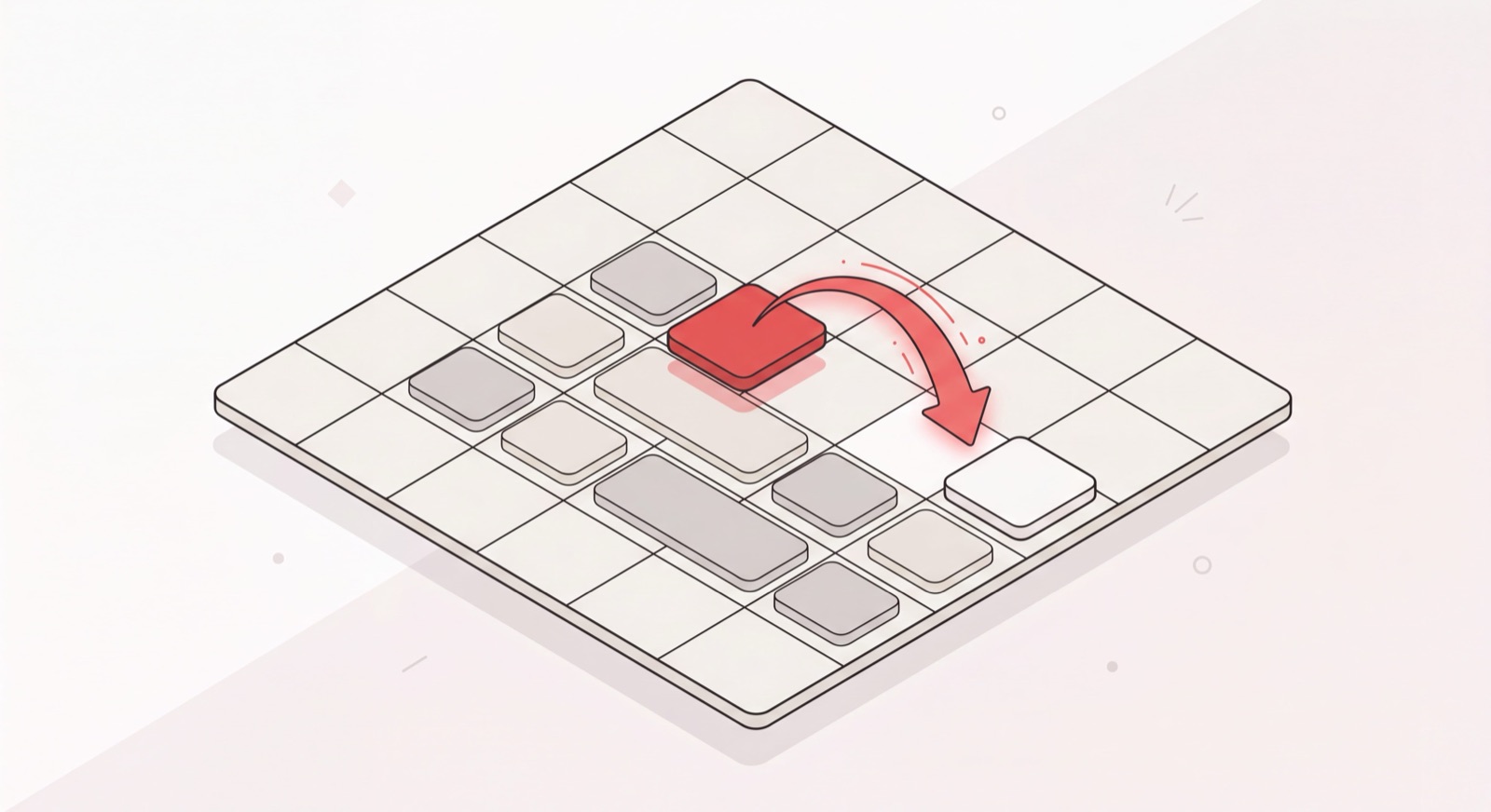 Isometric Google Calendar grid with an AI assistant automatically rescheduling a meeting into an open slot