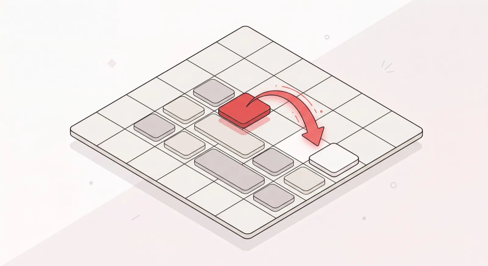 Isometric Google Calendar grid with an AI assistant automatically rescheduling a meeting into an open slot