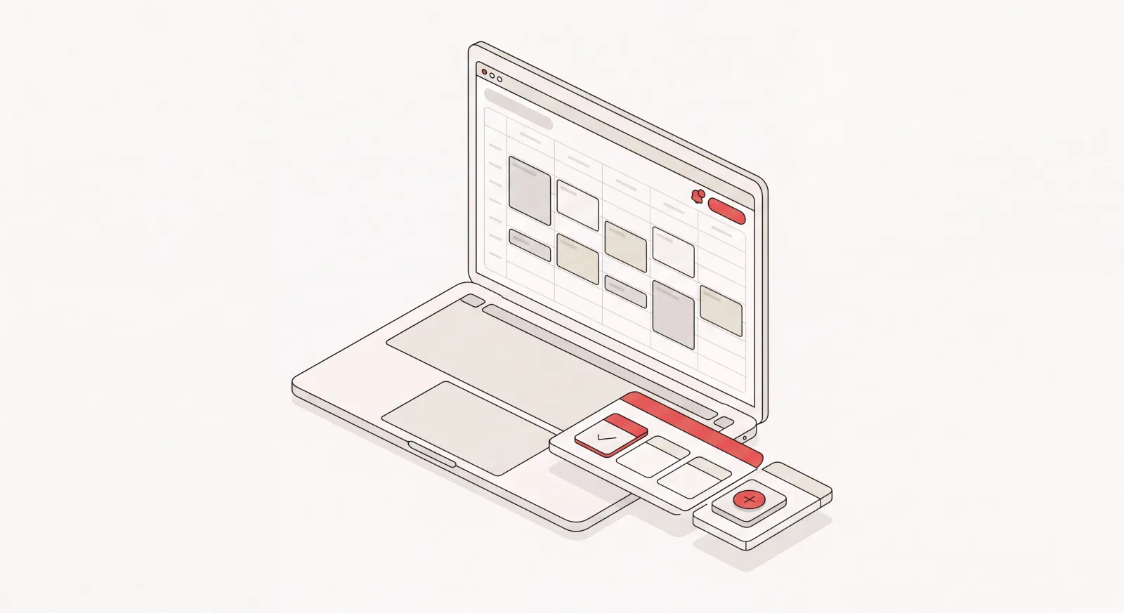 Isometric illustration of a clean Notion Calendar app interface showing a color-coded weekly schedule