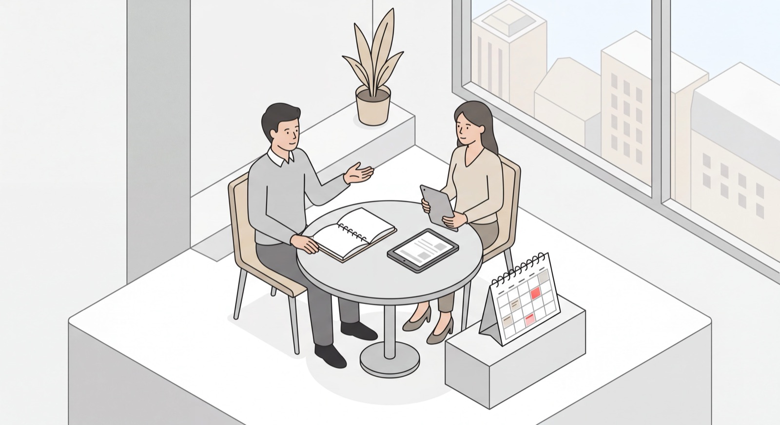 Two colleagues in a one-on-one meeting with a recurring weekly calendar and shared agenda