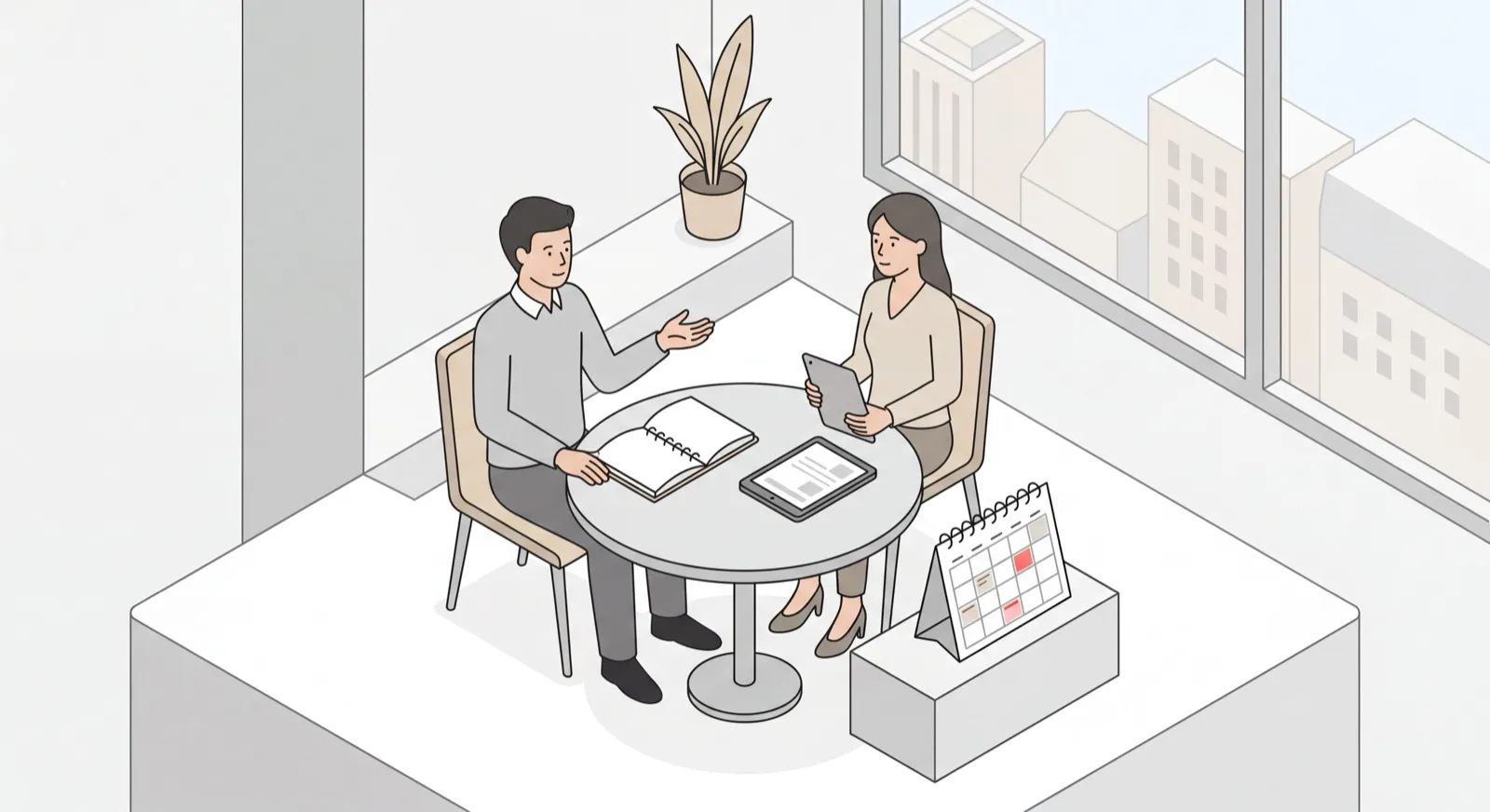 Two colleagues in a one-on-one meeting with a recurring weekly calendar and shared agenda