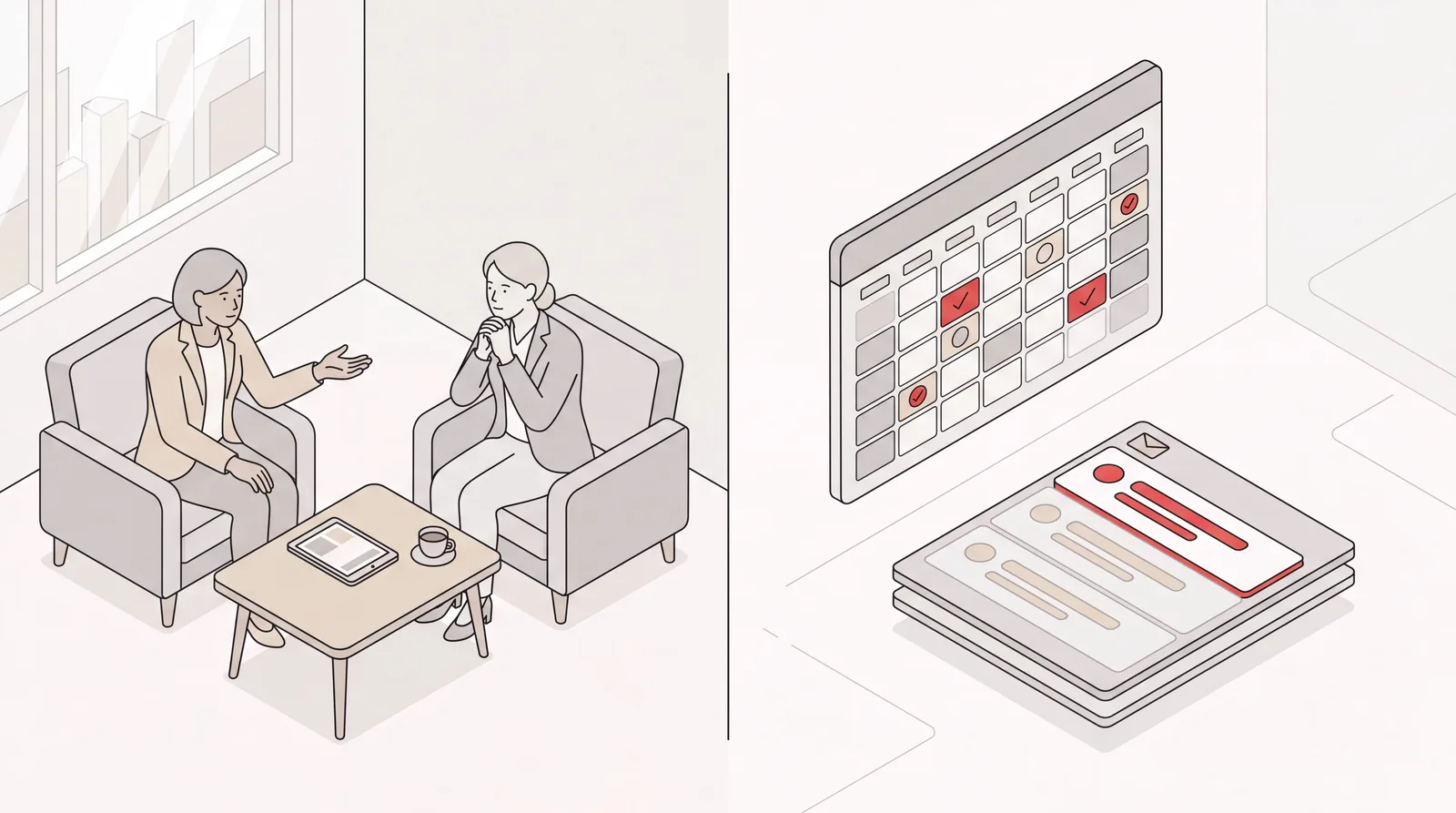 Leadership conversation beside a calendar and inbox running on their own: the two halves of a chief of staff role