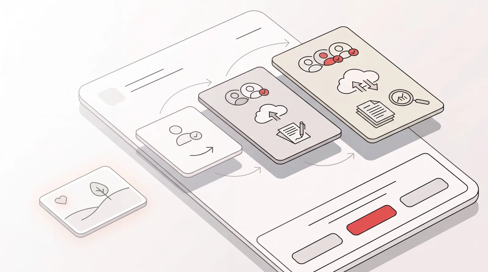 Isometric virtual assistant packages concept: pricing tier cards rising in size beside one flat single plan