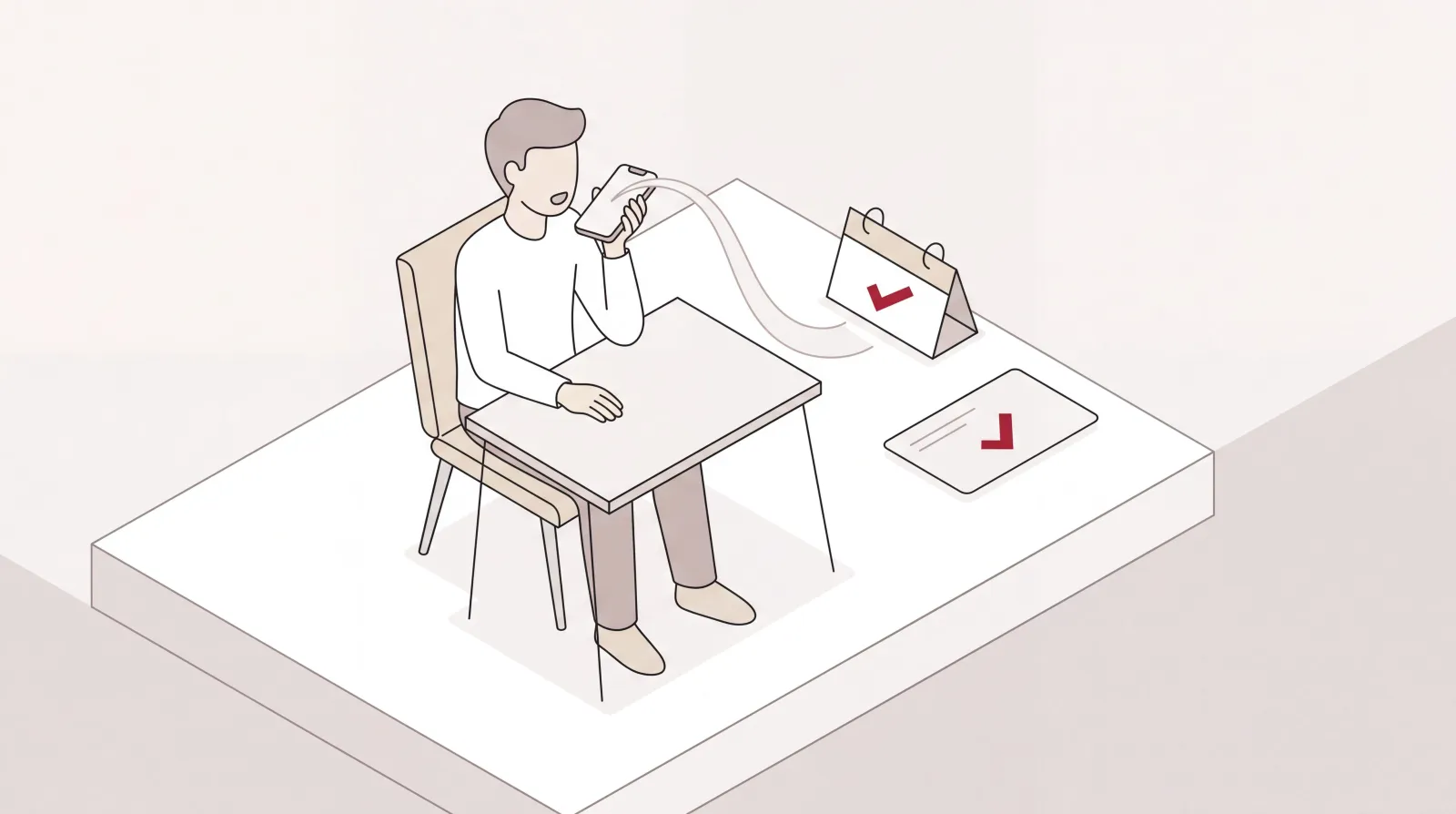Person speaking a request into their phone as a voice AI agent turns it into a booked calendar event
