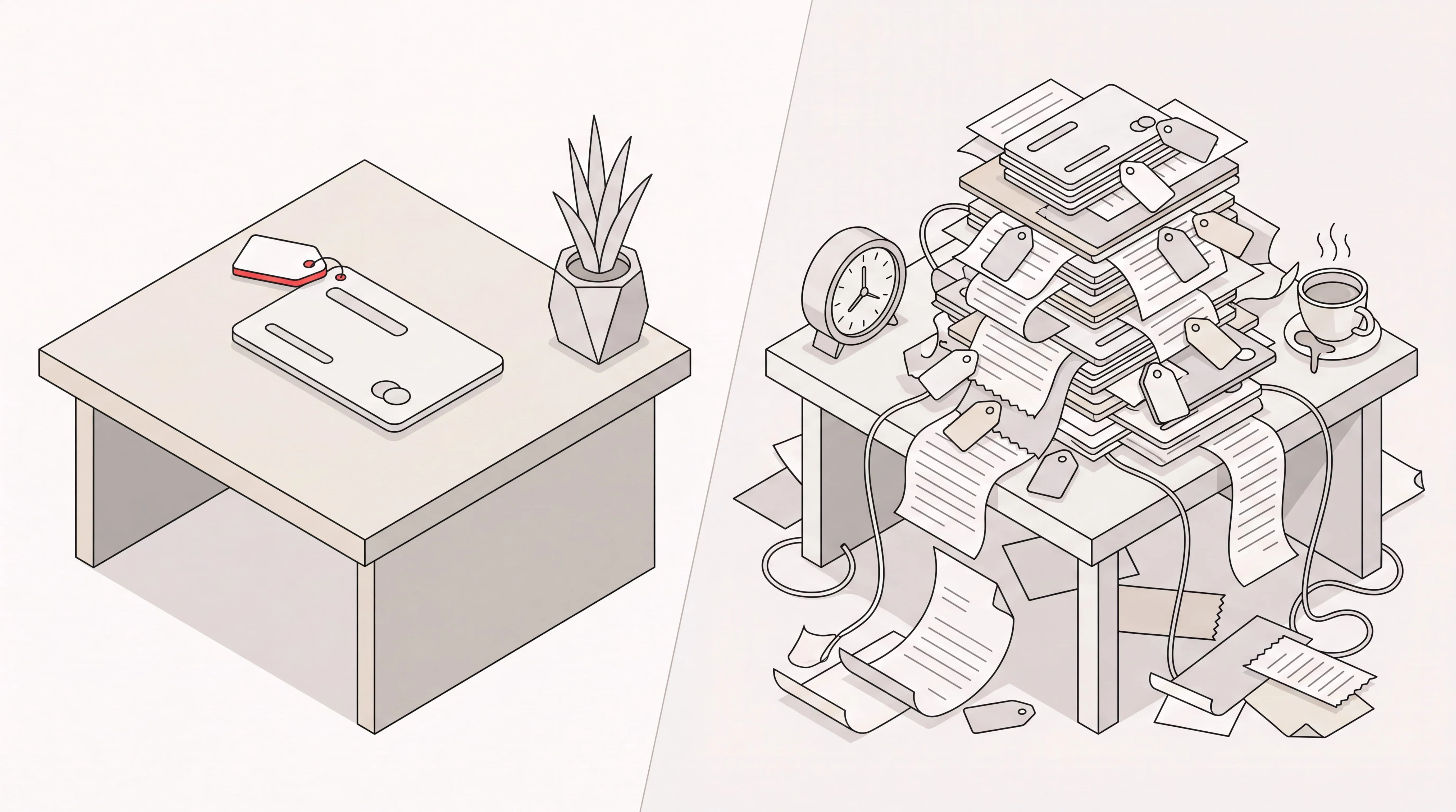 Calendly pricing compared: one flat subscription on a tidy desk beside a cluttered pile of per-seat billing cards