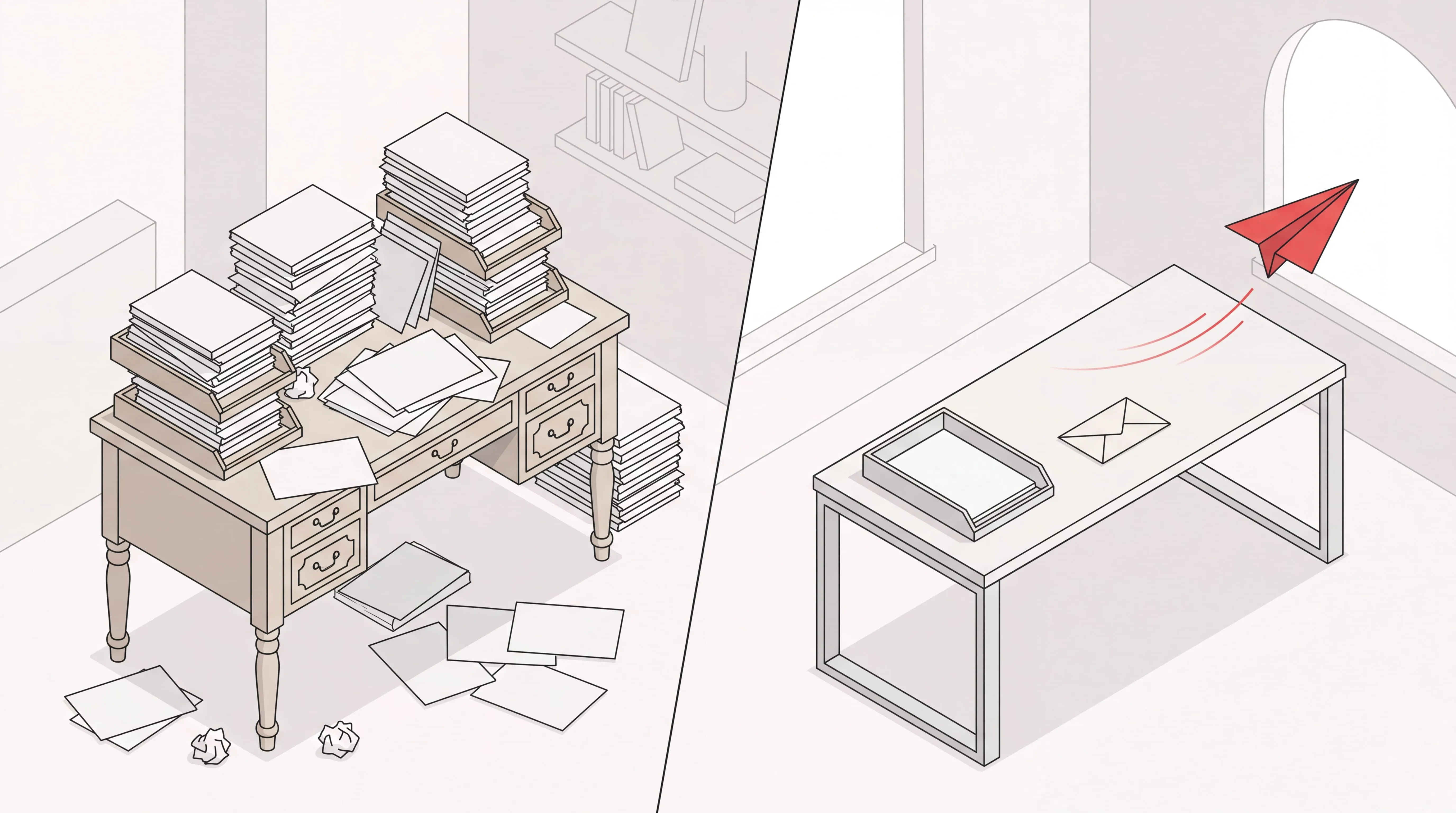 Isometric comparison of a Fyxer AI email drafting workflow and Catch delegated admin workflows