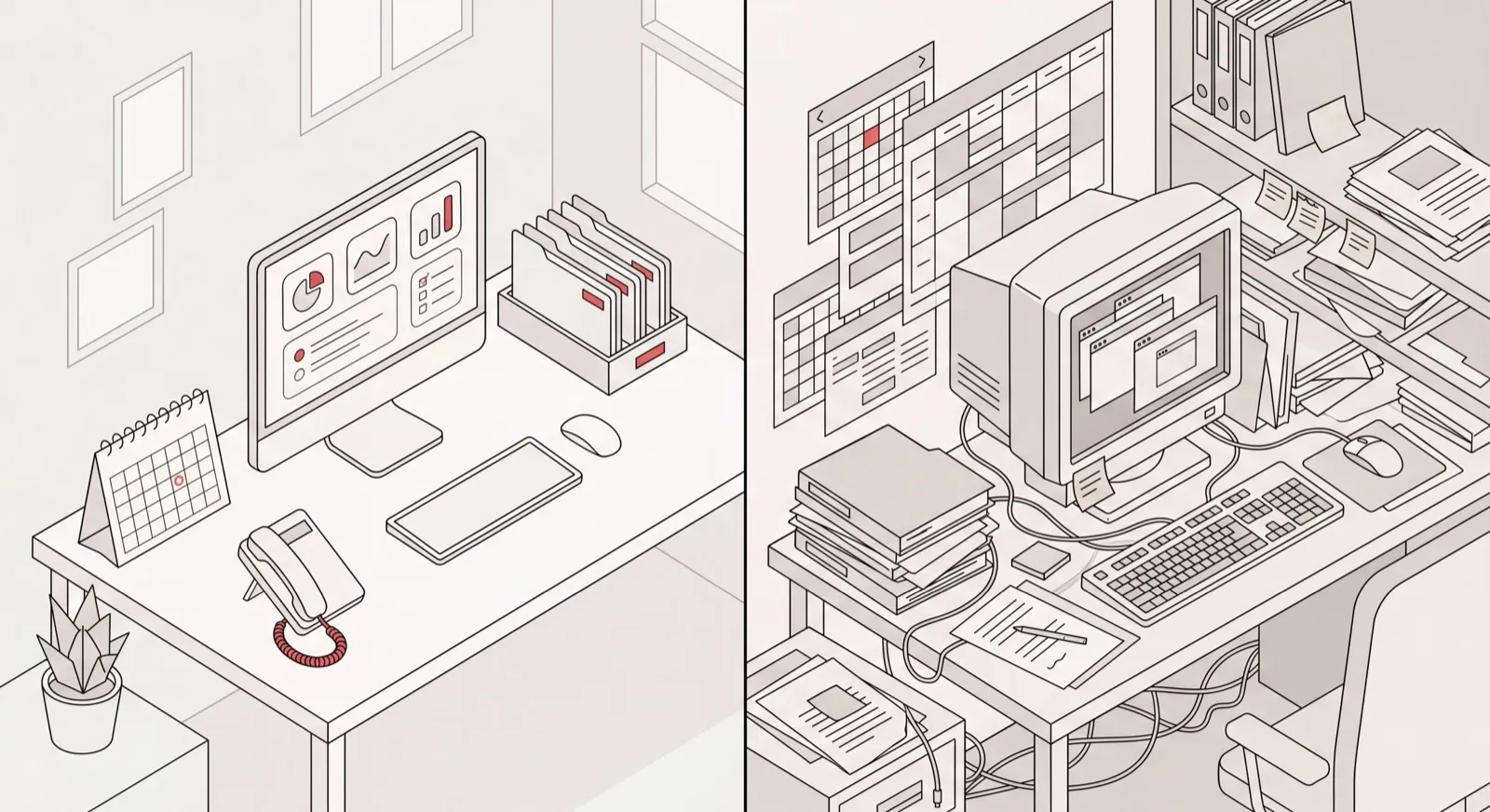 A calm, organized Reclaim AI alternative workspace contrasted with a cluttered, overloaded time-blocking calendar setup